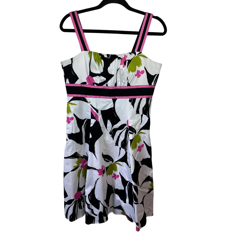 R‎ & K Originals Y2K Black White Floral Dress Pink Straps SZ 10 Milkmaid
